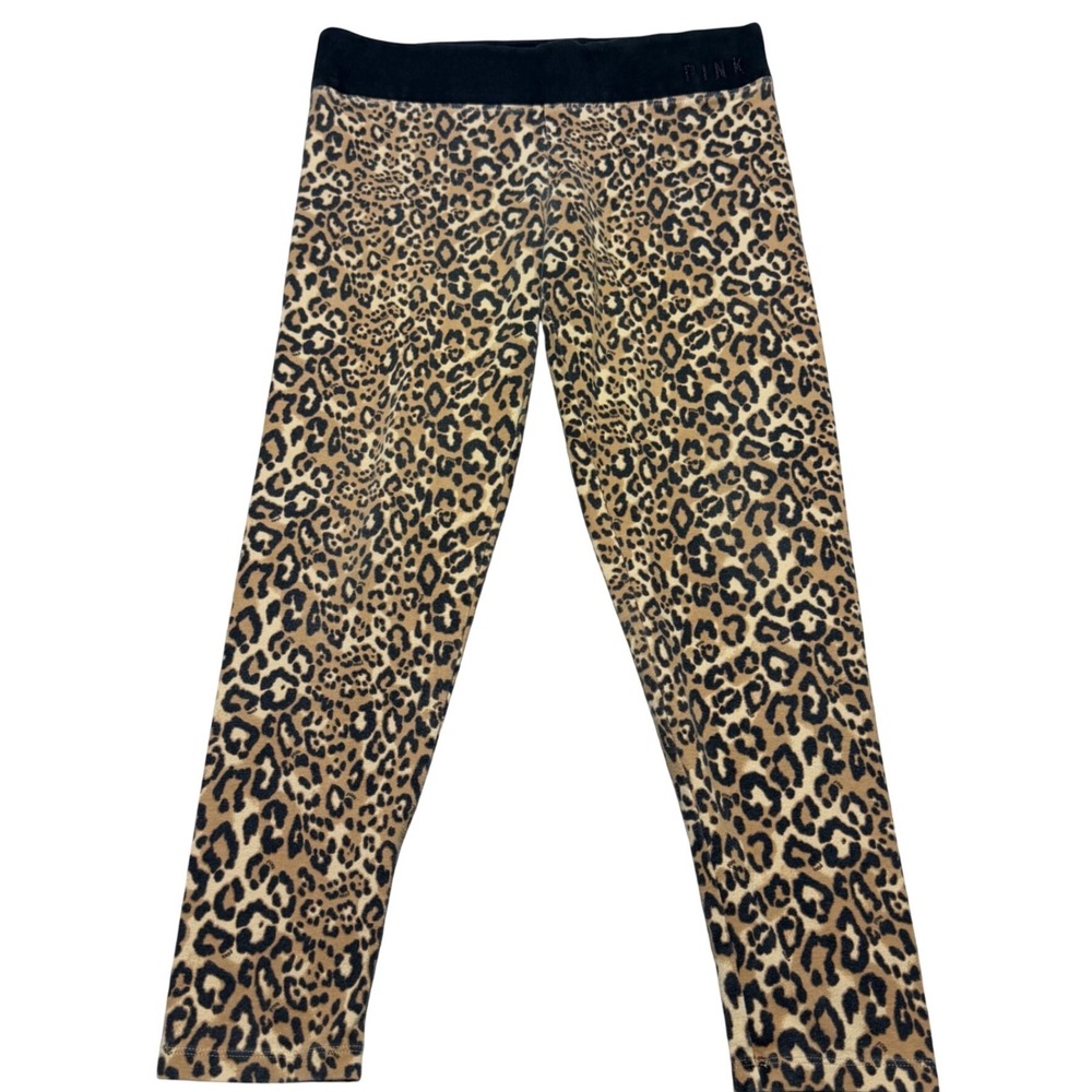VS PINK Women M Leopard Print Legging High Waist Rhinestone Logo Cotton Y2K